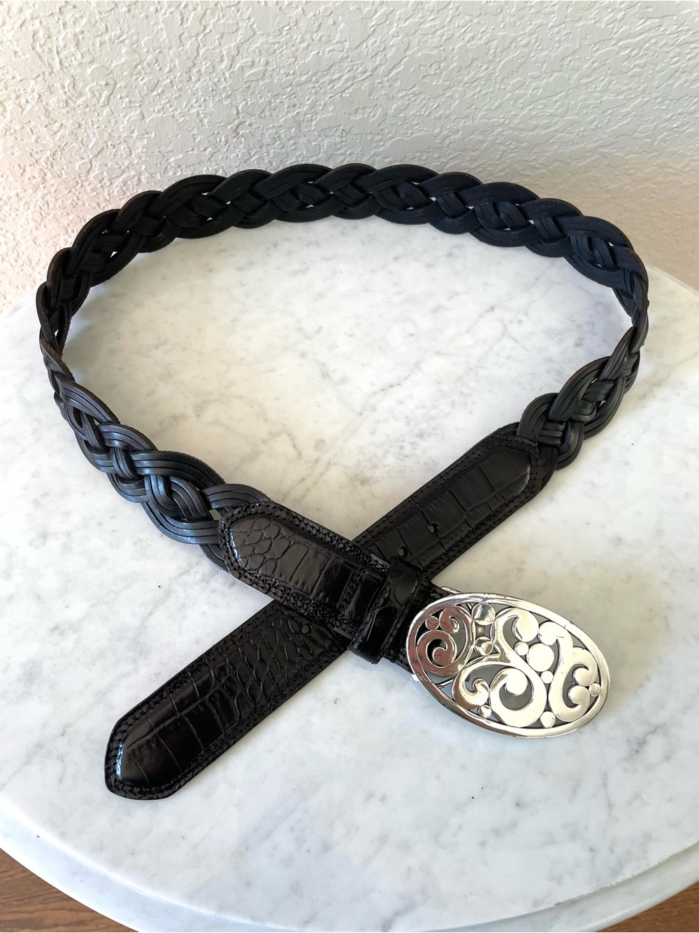 Vintage Brighton Black Leather Braided Belt with Ornate Buckle - Picture 8 of 8